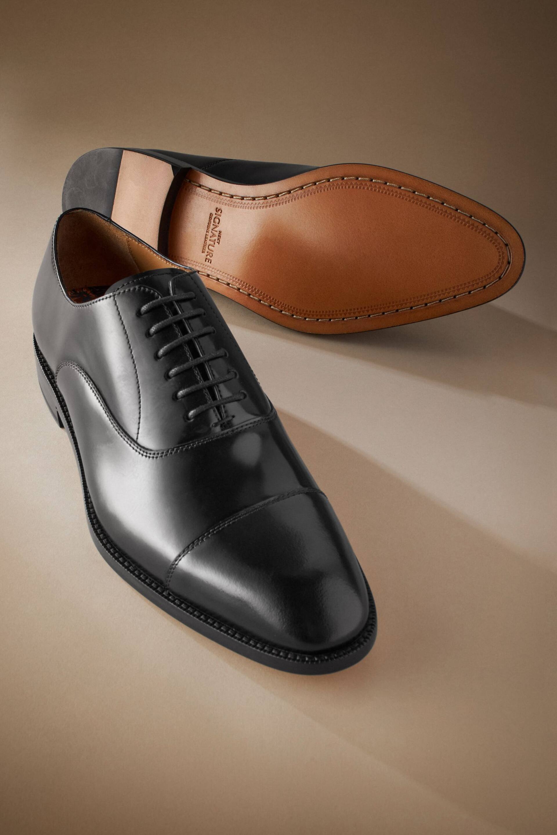 Black Signature Leather Sole Oxford Toe Cap Shoes - Image 6 of 8
