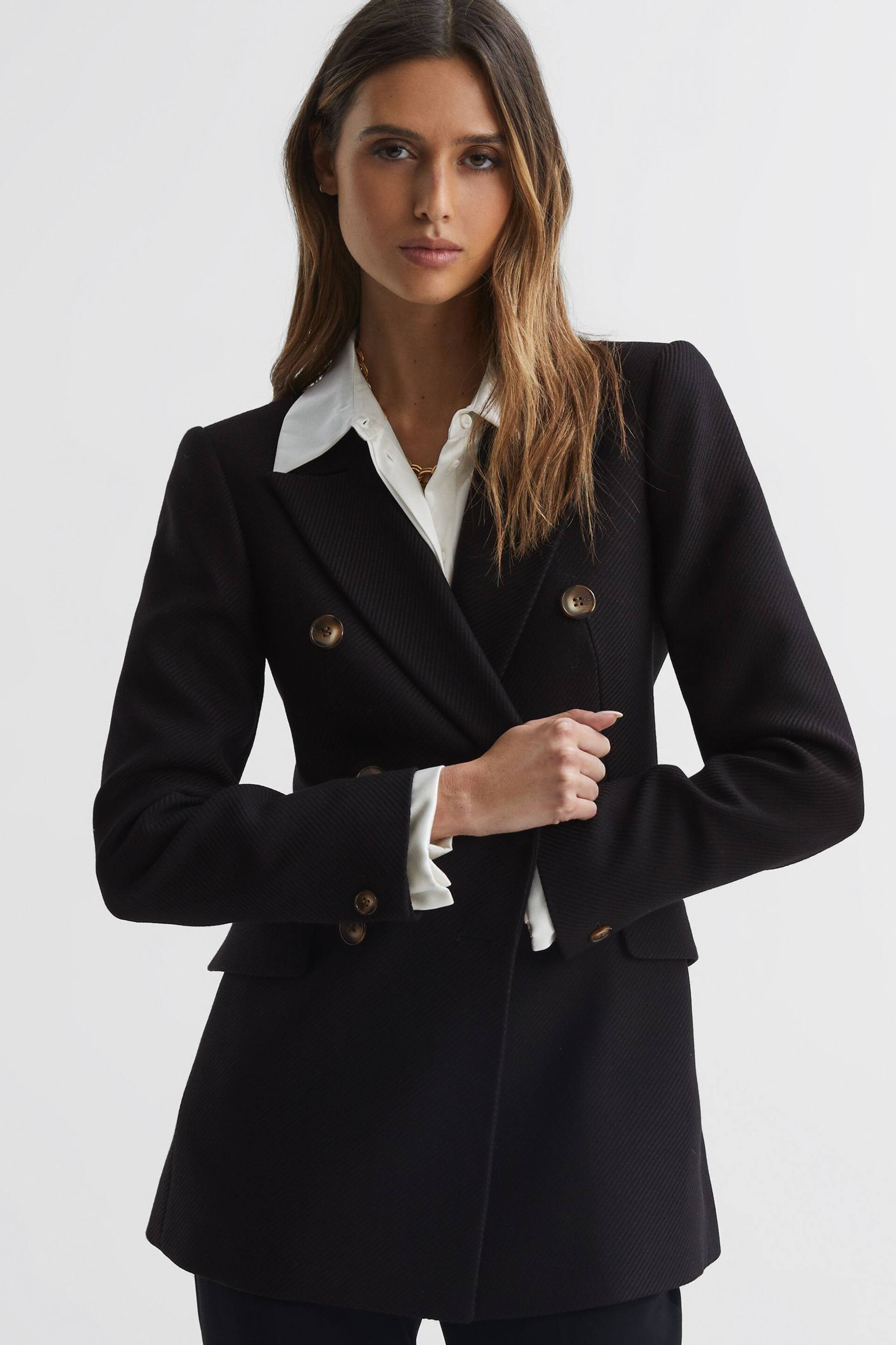 Reiss Black Laura Double Breasted Twill Blazer - Image 6 of 11
