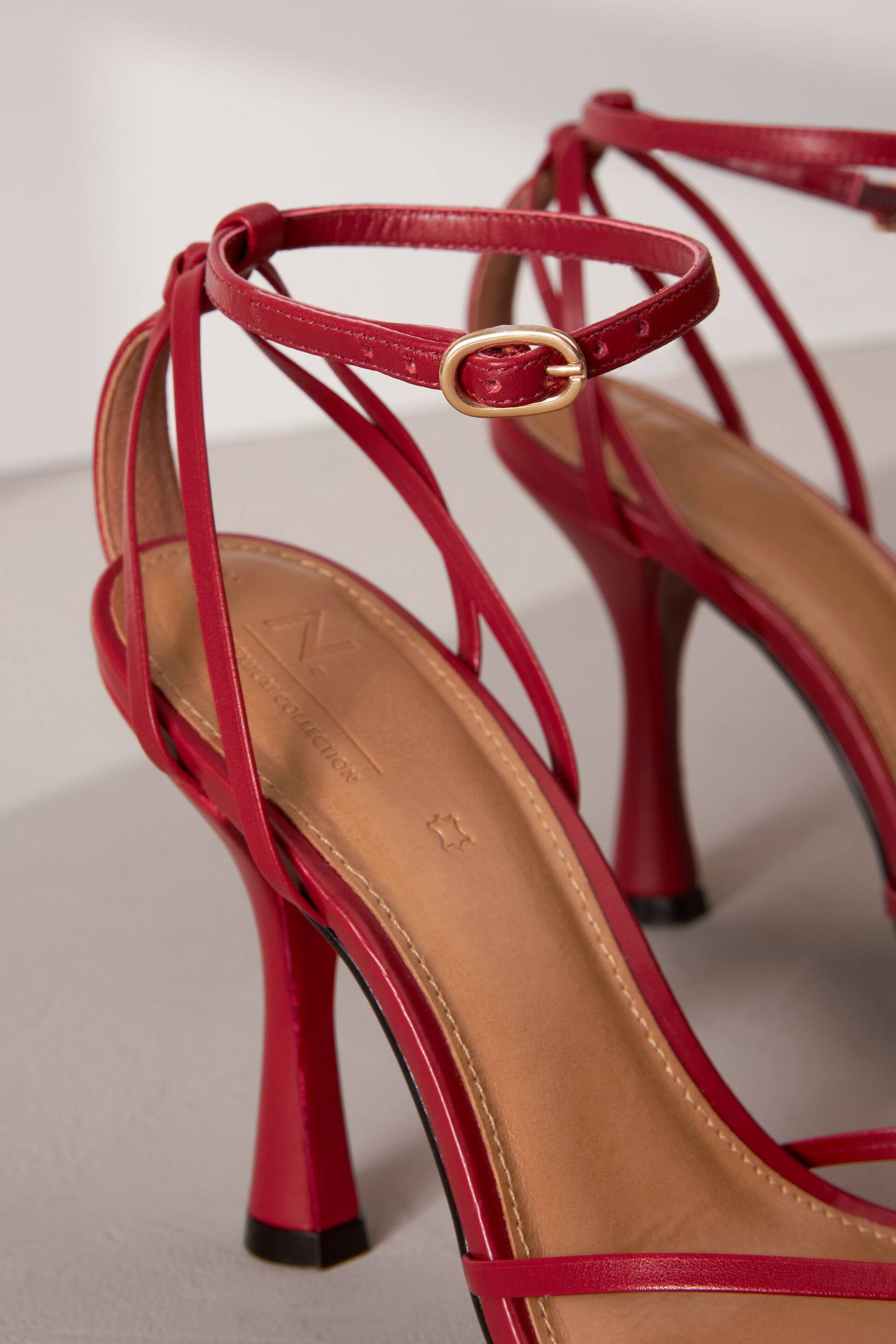 Red Premium Leather Cage Heeled Sandals - Image 11 of 11