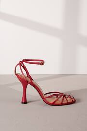 Red Premium Leather Cage Heeled Sandals - Image 3 of 11