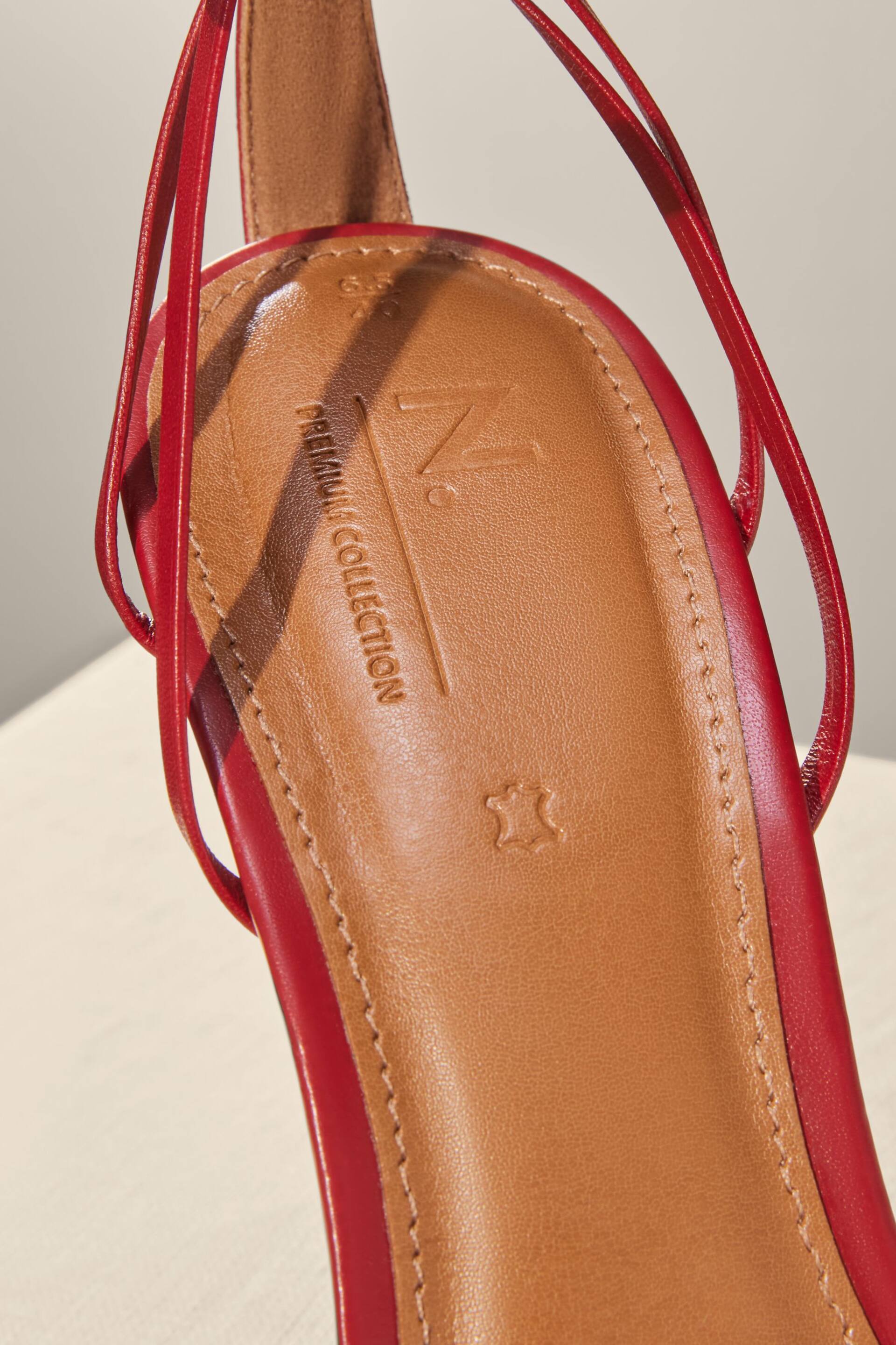 Red Premium Leather Cage Heeled Sandals - Image 6 of 11