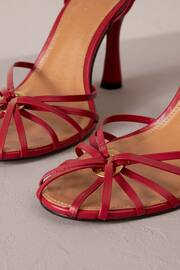 Red Premium Leather Cage Heeled Sandals - Image 9 of 11