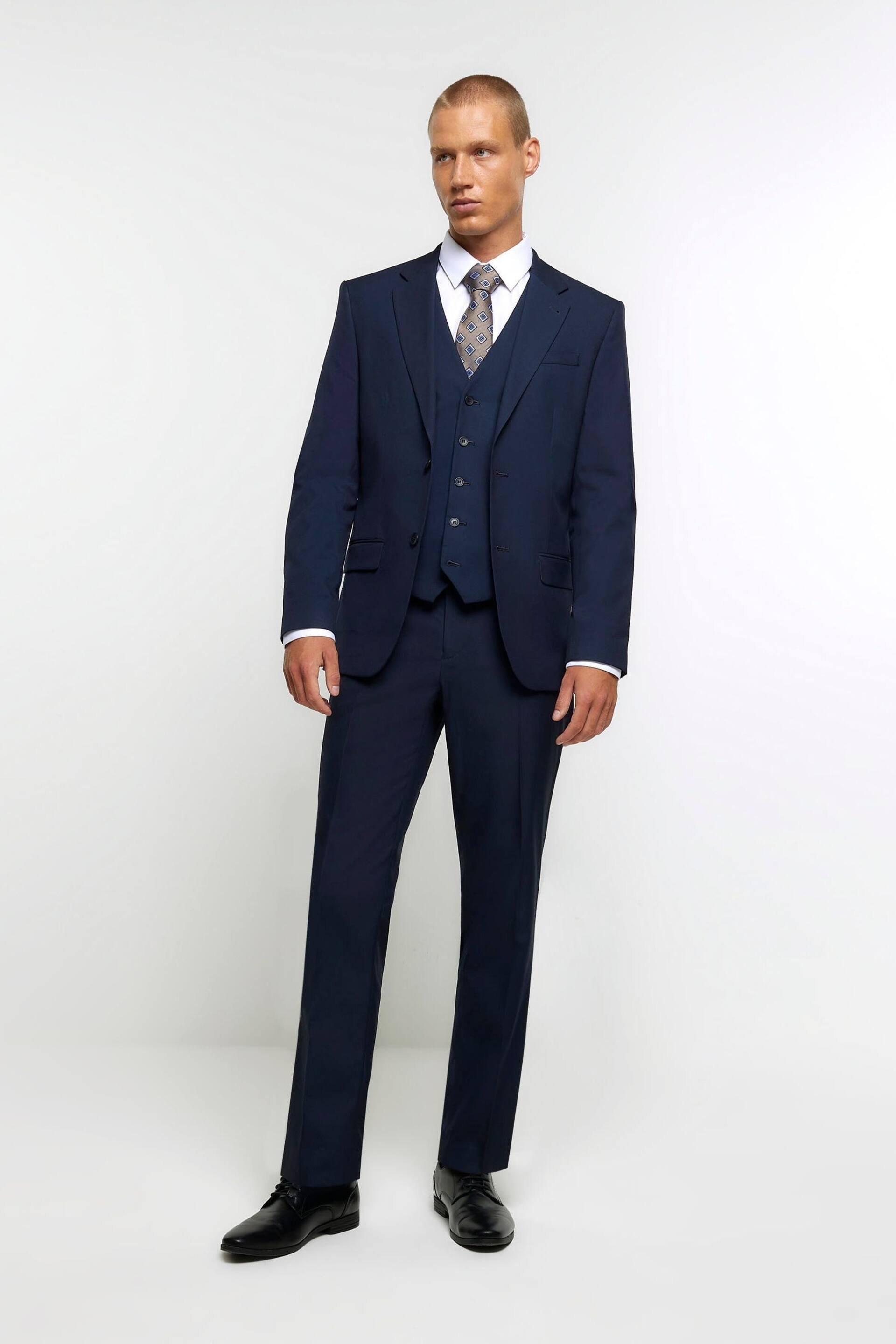 River Island Dark blue Skinny Fit Twill Waistcoat - Image 4 of 5