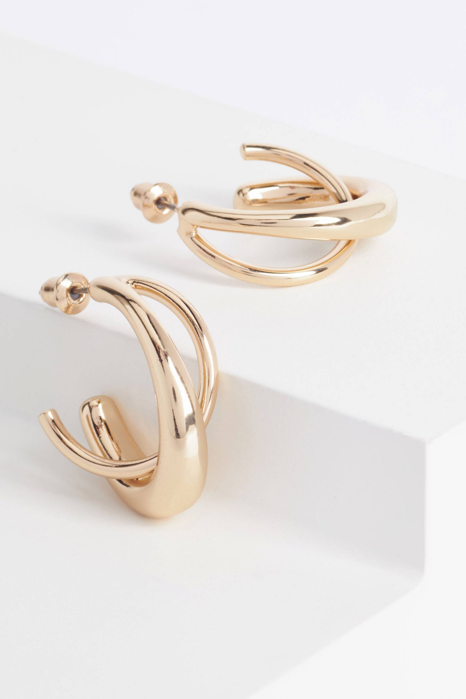 Gold Tone Crossover Hoop Earrings - Image 3 of 4