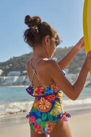 Blue Tropical Ruffle Swimsuit (3-16yrs) - Image 3 of 8