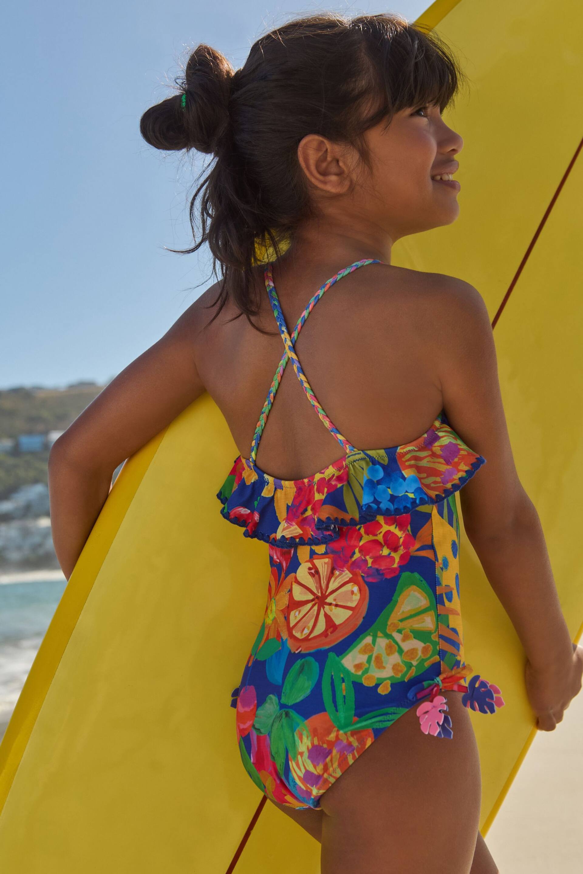 Blue Tropical Ruffle Swimsuit (3-16yrs) - Image 4 of 8