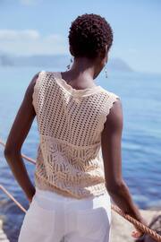 Ecru Cream Crochet Gem Button Vest - Image 3 of 6