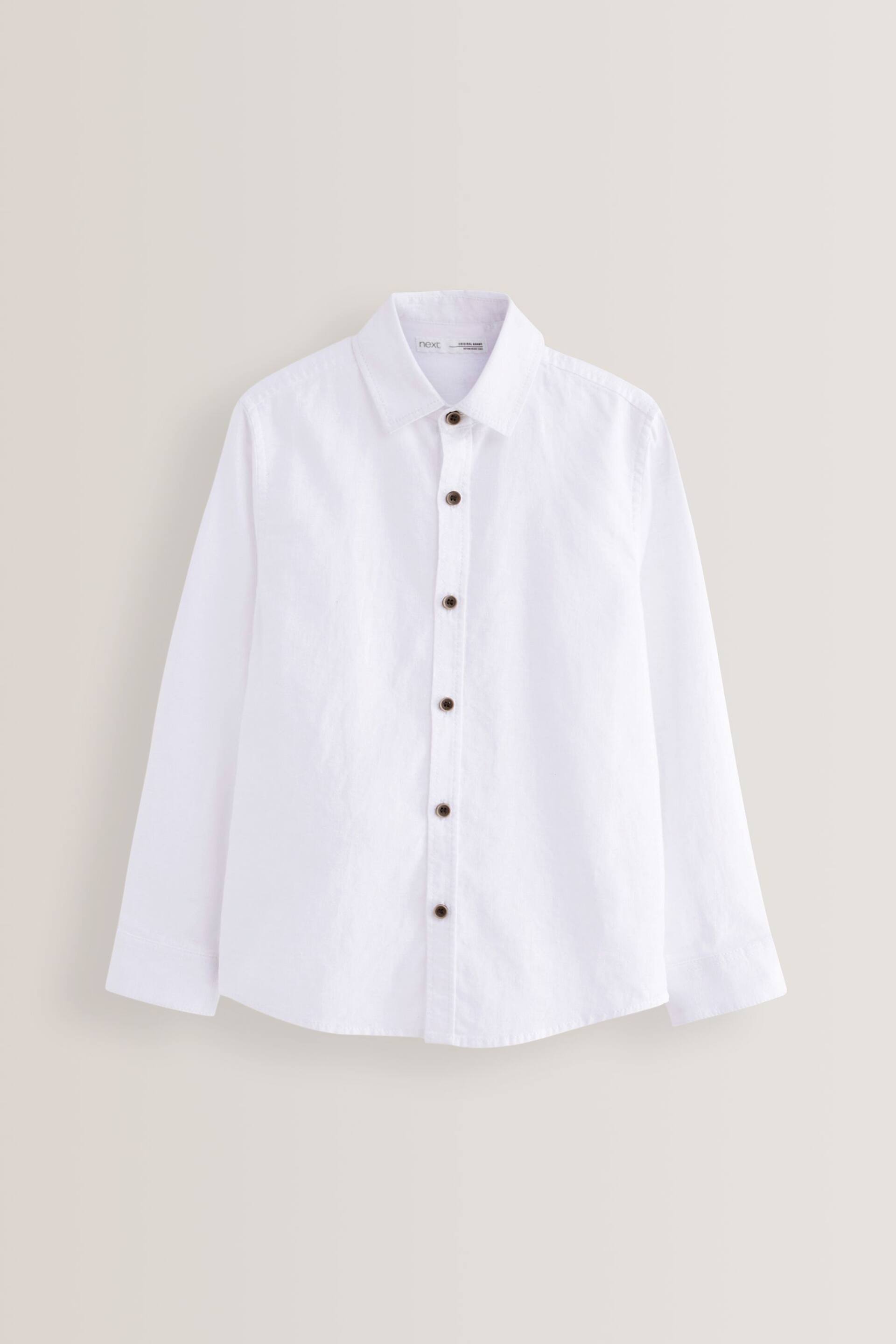 White Long Sleeve Linen Blend Shirt (3-16yrs) - Image 1 of 2