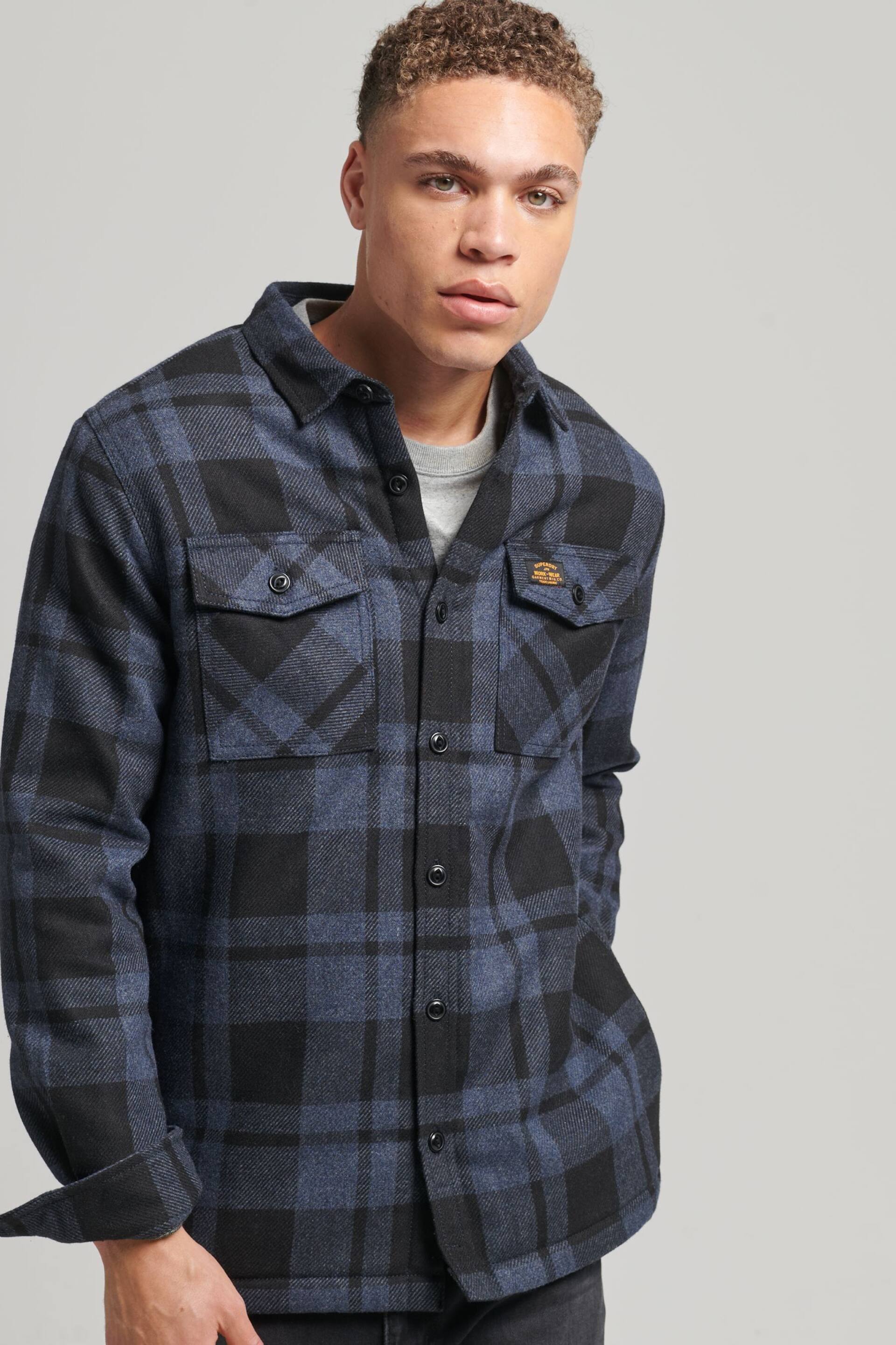Superdry Roscoe Check Charcoal Vintage Miller Wool Shirt - Image 1 of 6