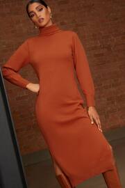 Chi Chi London Orange Oversized Roll Neck Knitted Dress - Image 4 of 4