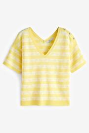 Yellow Lemons V-Neck Gem Button Linen T-Shirt - Image 5 of 7