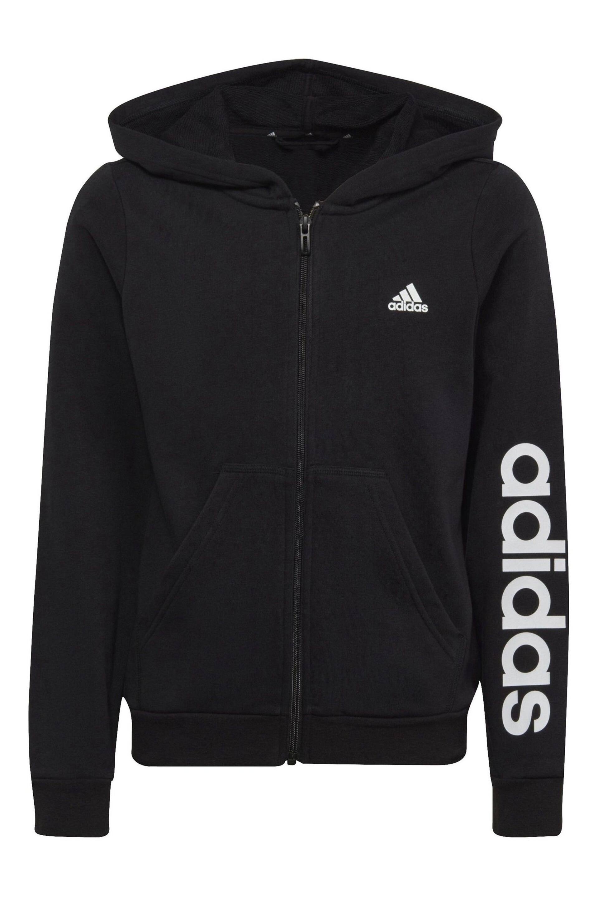 adidas Black Sportswear Essentials Linear Logo Full Zip Hoodie - Image 5 of 9