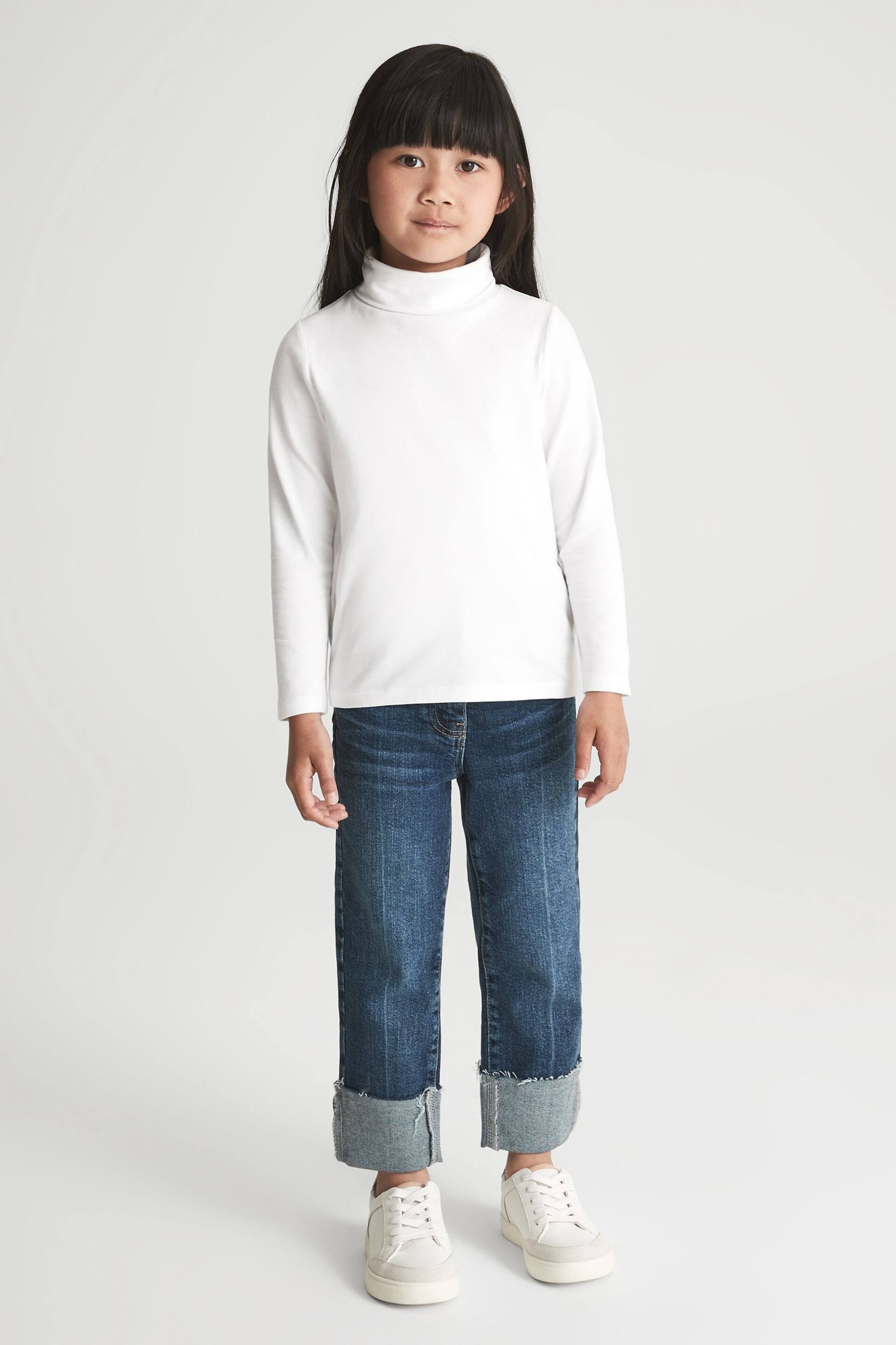 Reiss Ivory Carey Senior Cotton Blend Roll Neck Top - Image 1 of 8