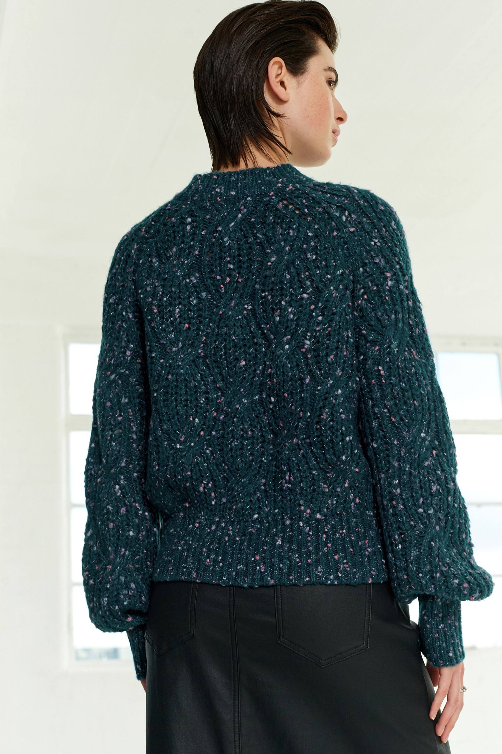 Teal Blue Pom Neppy Cable Stitch Jumper - Image 3 of 6