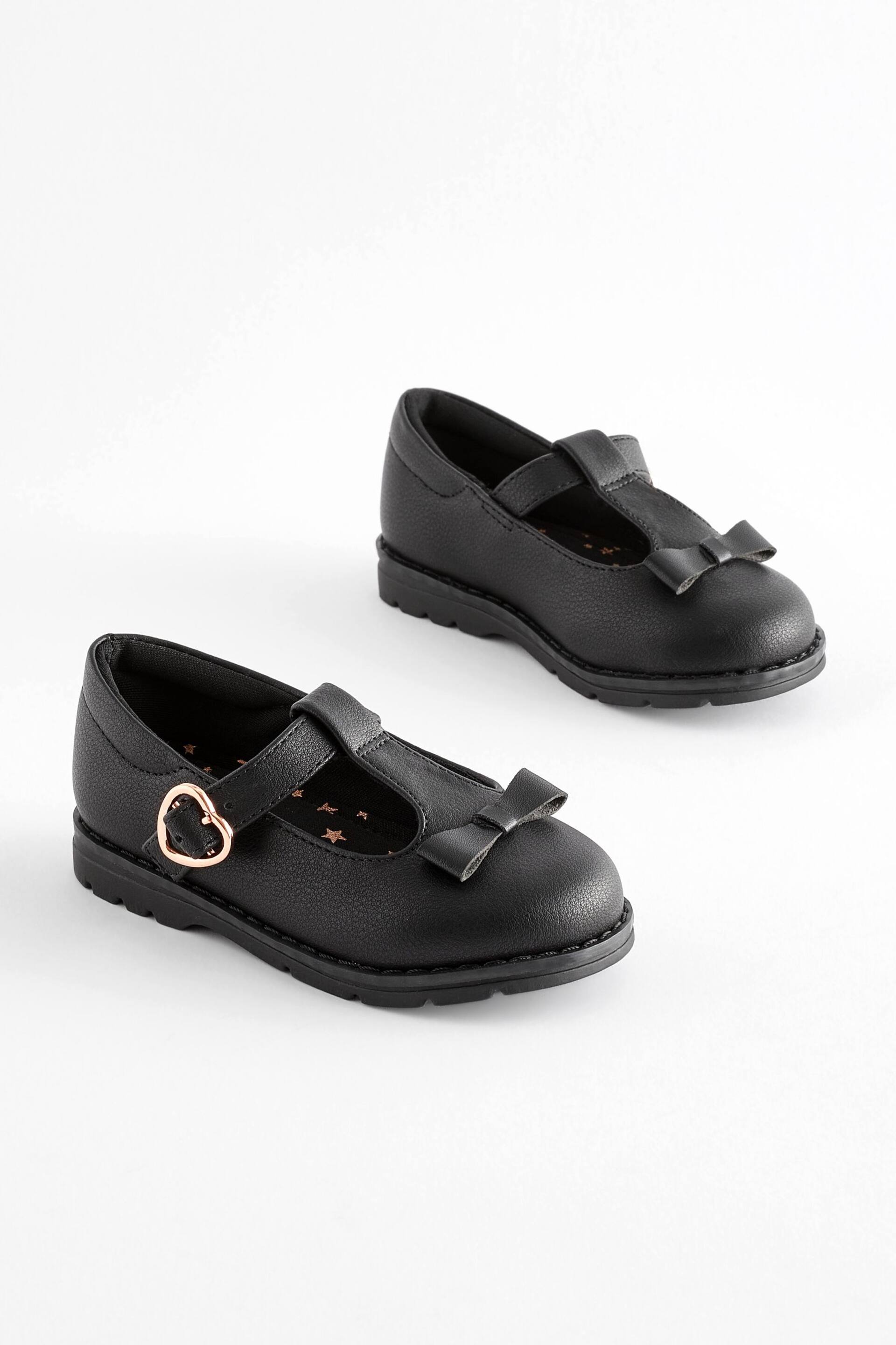 Black Wide Fit (G) School Junior Bow T-Bar Shoes - Image 4 of 6