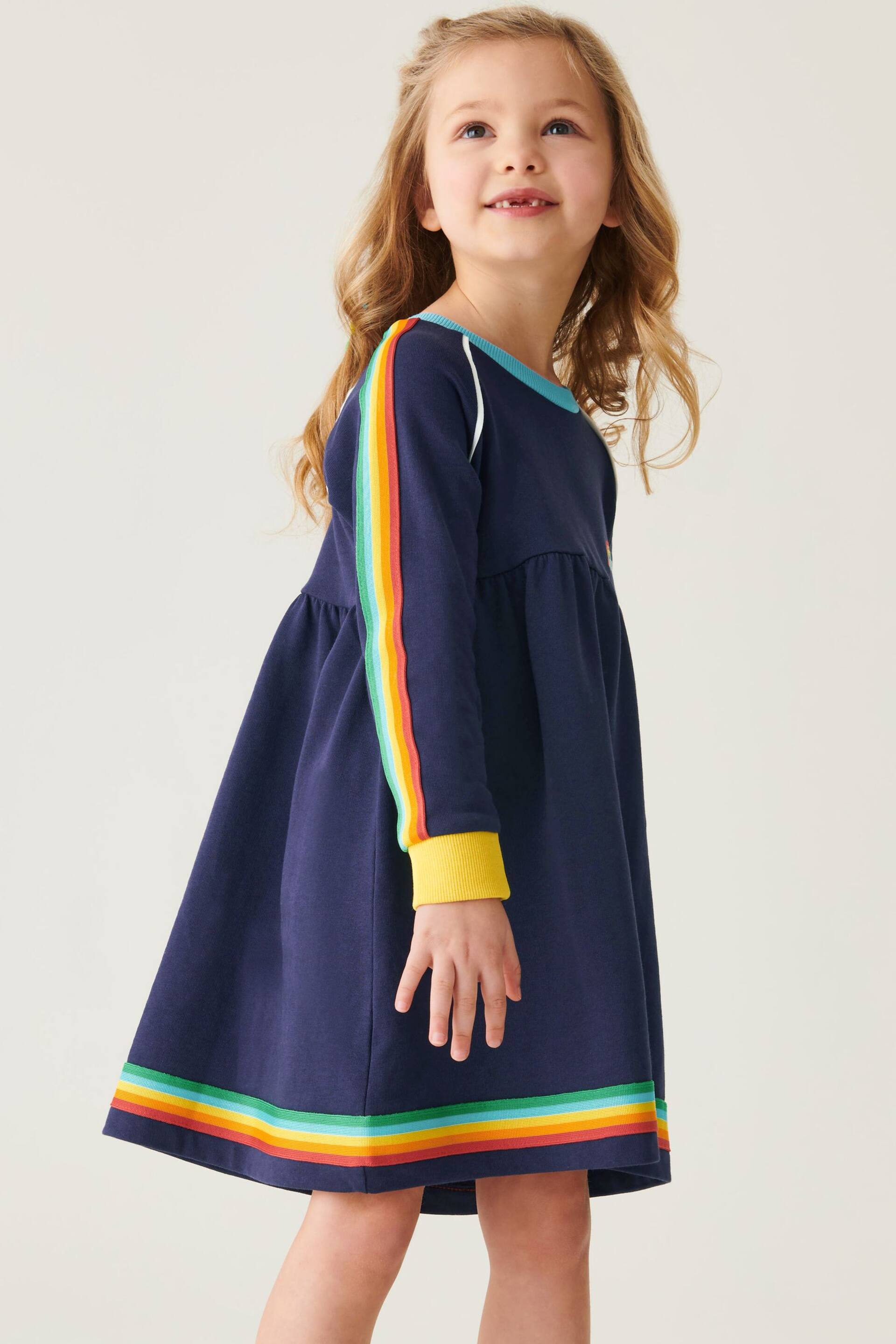 Little Bird by Jools Oliver Navy Little Bird by Jools Oliver Long Sleeve Rainbow Dress - Image 2 of 8