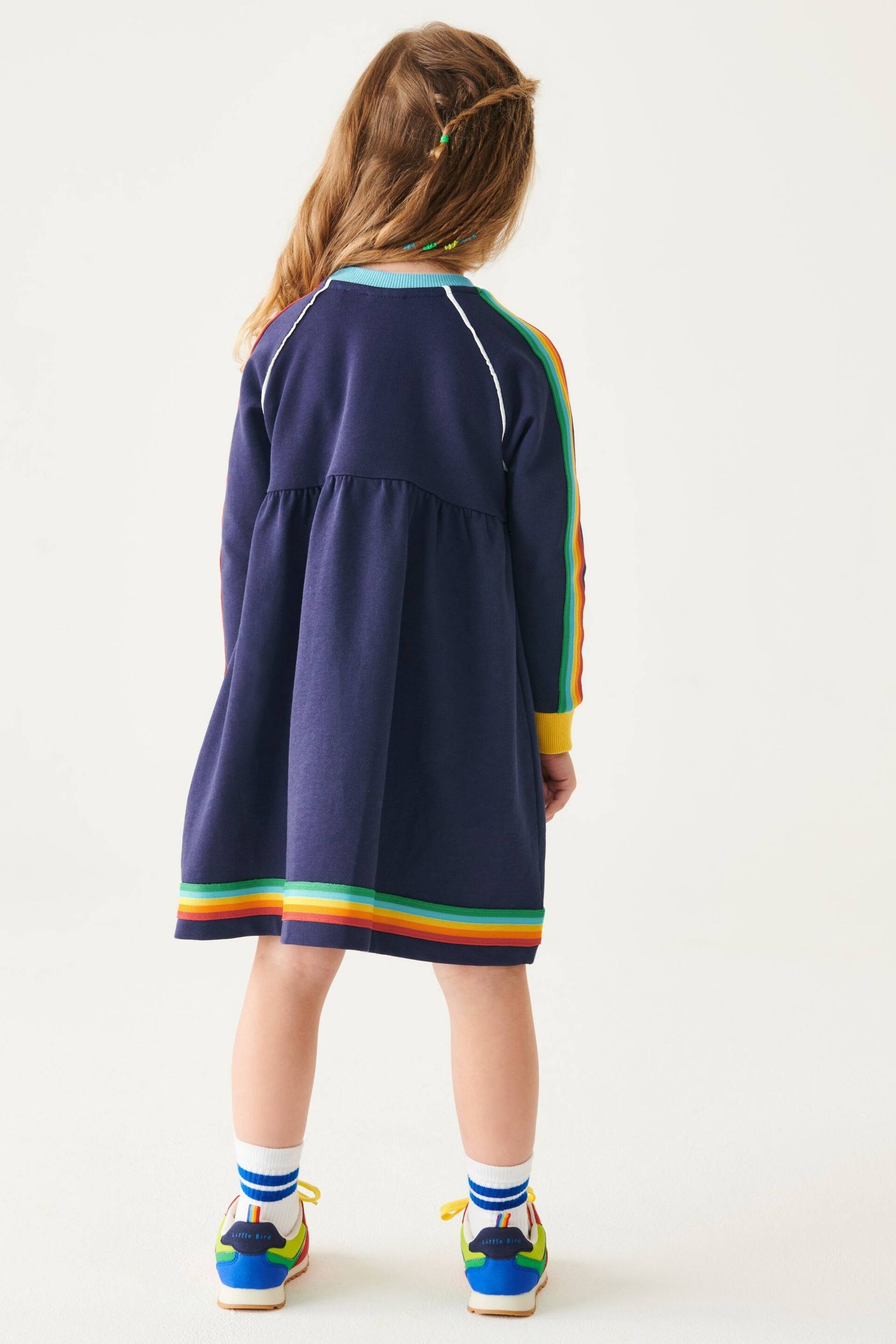 Little Bird by Jools Oliver Navy Little Bird by Jools Oliver Long Sleeve Rainbow Dress - Image 3 of 8