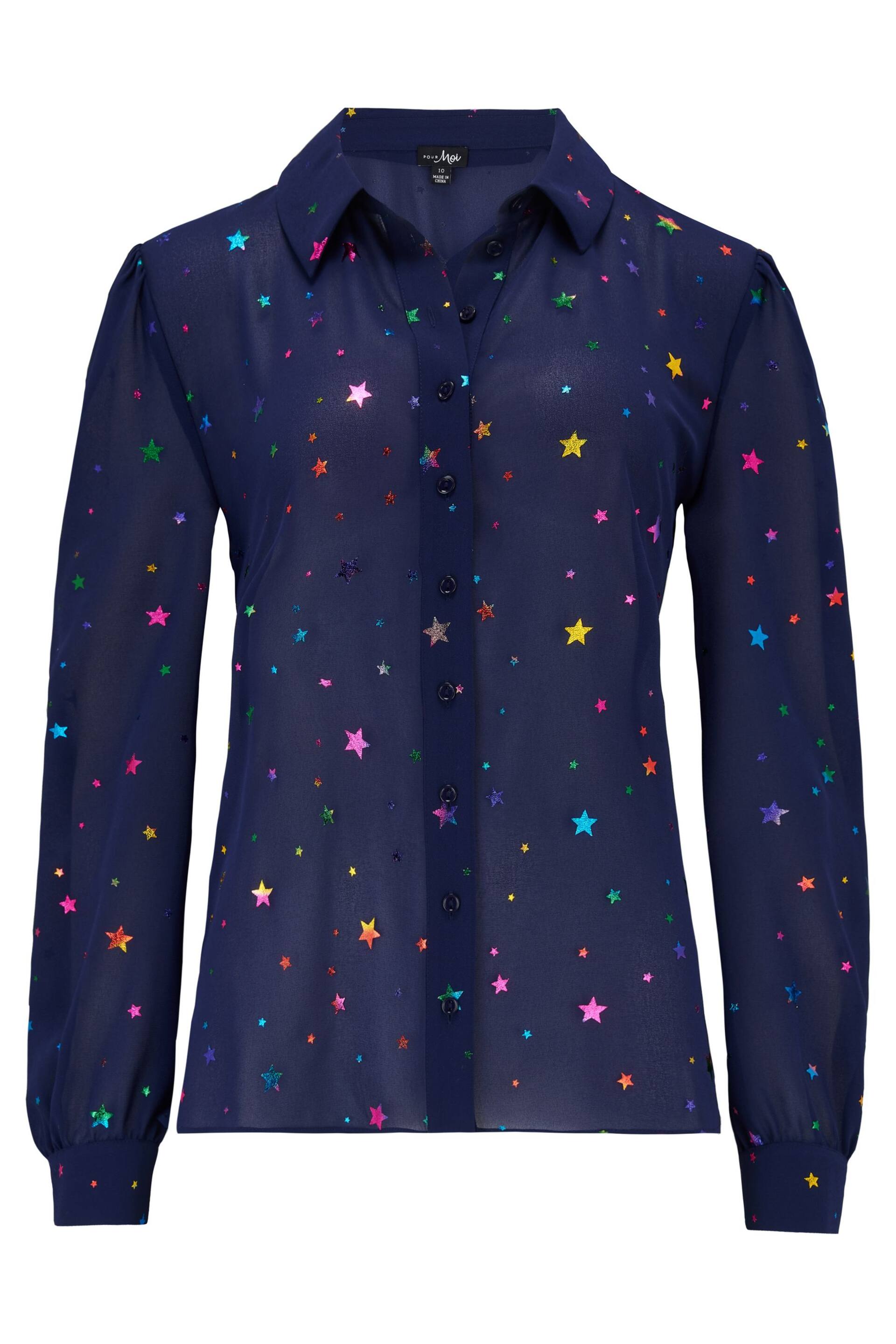 Pour Moi Blue Multi Star Natalya Chiffon Shirt - Image 3 of 4