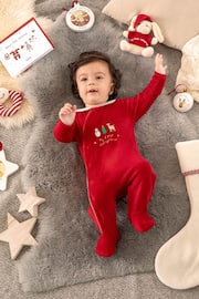 JoJo Maman Bébé Red My First Christmas Baby Sleepsuit - Image 1 of 4