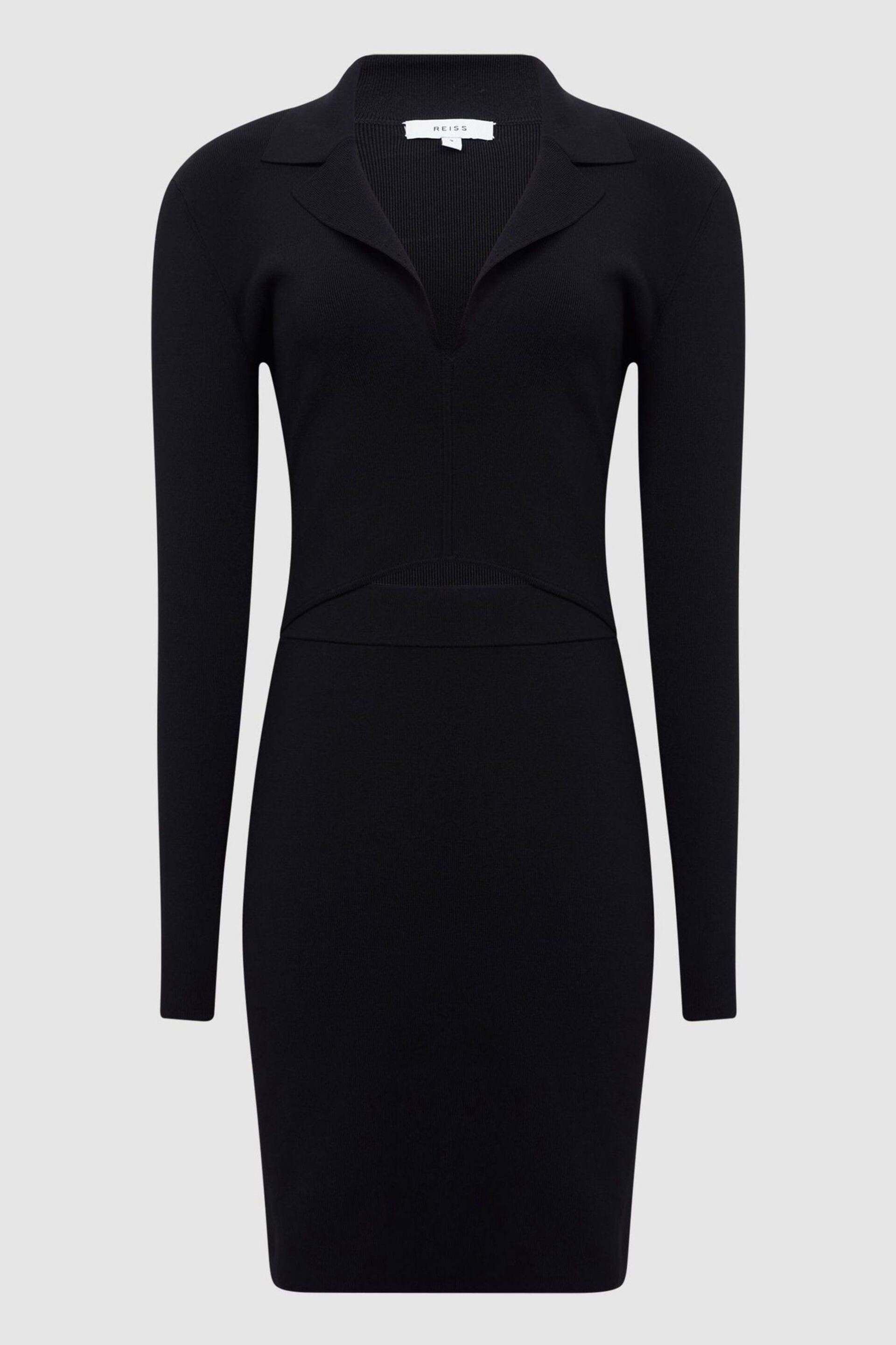 Reiss Black Freya Cut-Out Collared Knitted Bodycon Dress - Image 2 of 5