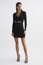 Reiss Black Freya Cut-Out Collared Knitted Bodycon Dress - Image 3 of 5
