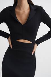 Reiss Black Freya Cut-Out Collared Knitted Bodycon Dress - Image 4 of 5