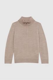 Reiss Wheat Melange Blackhall Senior Slim Fit Merino Wool Zip Neck Jumper - Image 2 of 6