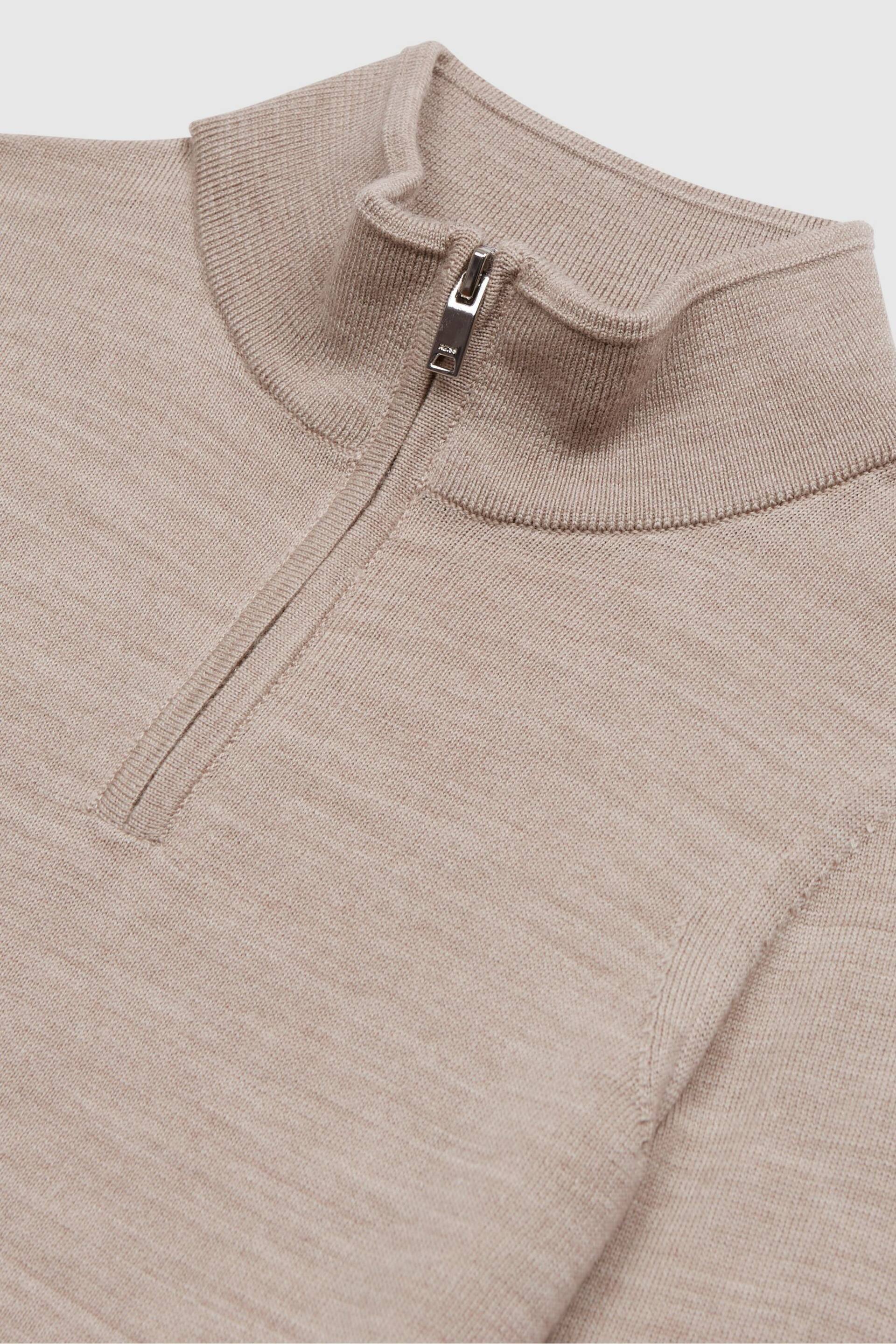 Reiss Wheat Melange Blackhall Senior Slim Fit Merino Wool Zip Neck Jumper - Image 6 of 6