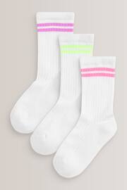 White with fluorescent stripe Regular Length Cotton Rich Cushioned Sole Ankle Socks 3 Pack - Image 1 of 4