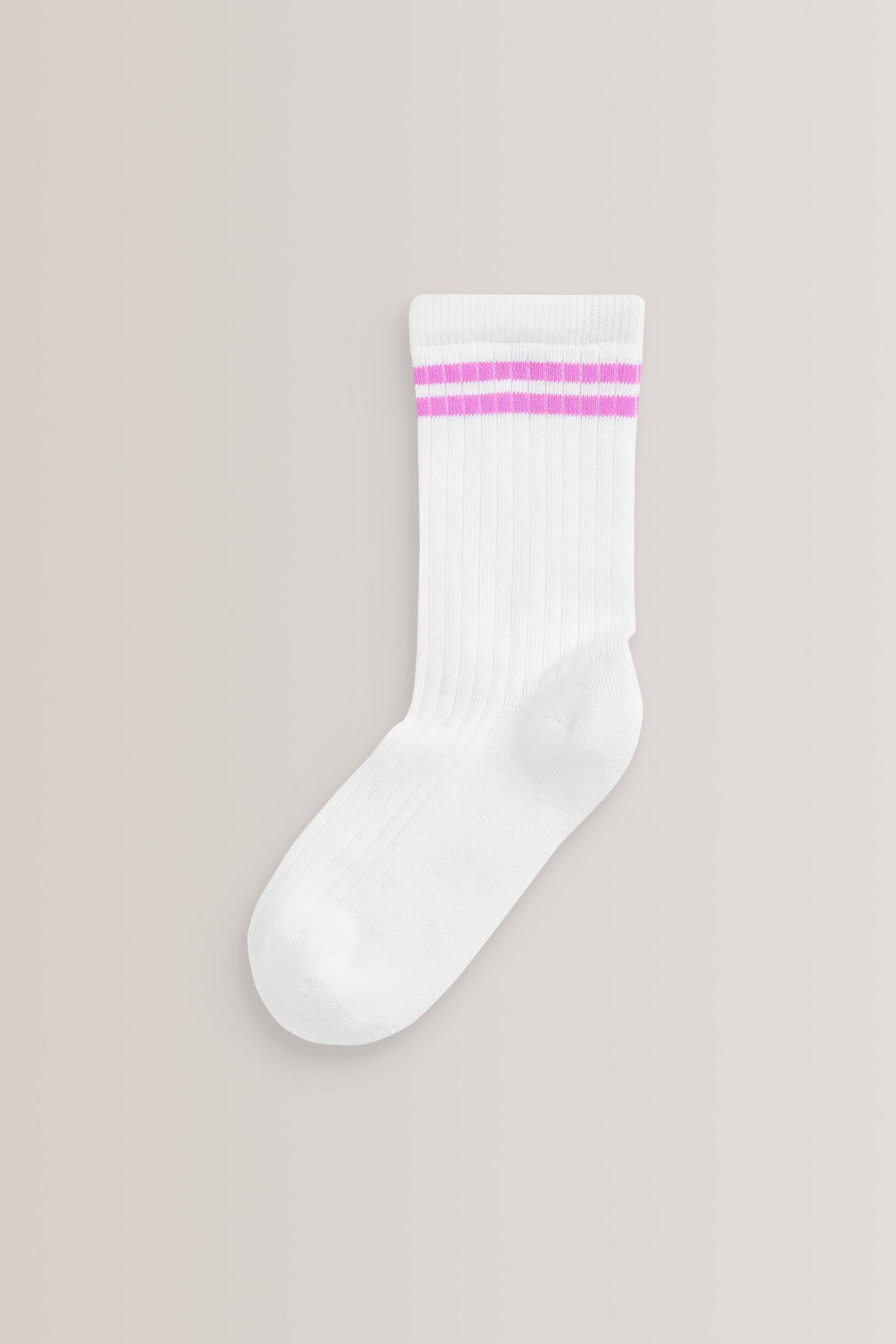 White with fluorescent stripe Regular Length Cotton Rich Cushioned Sole Ankle Socks 3 Pack - Image 2 of 4