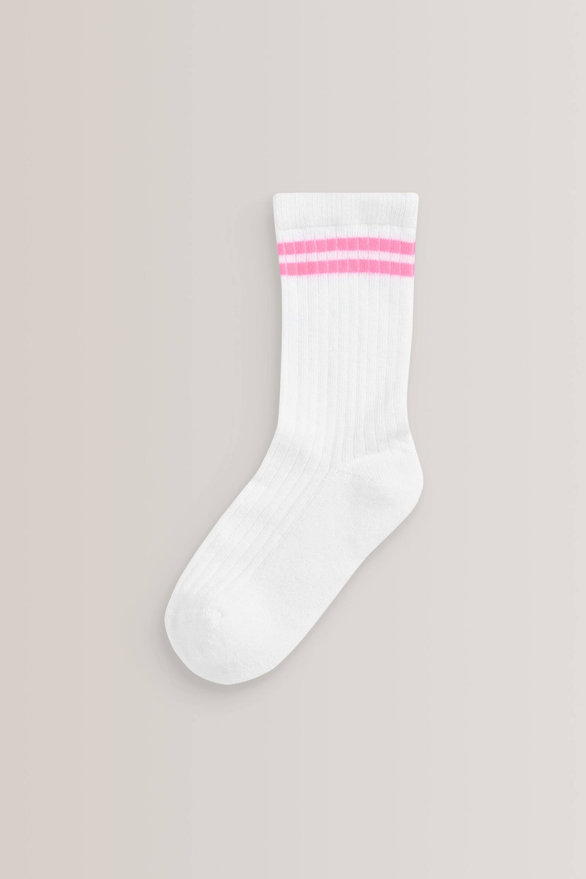 White with fluorescent stripe Regular Length Cotton Rich Cushioned Sole Ankle Socks 3 Pack - Image 3 of 4