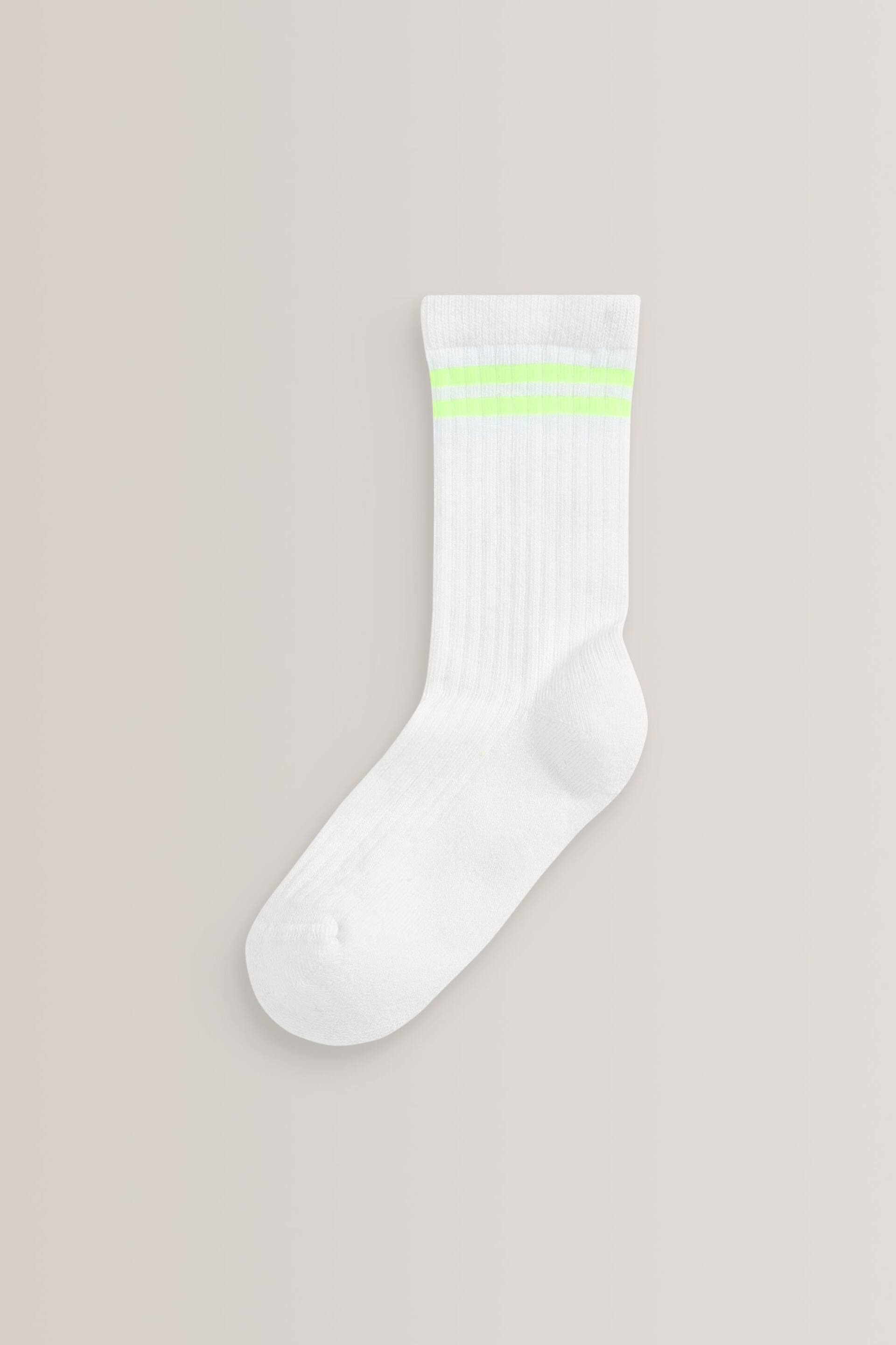 White with fluorescent stripe Regular Length Cotton Rich Cushioned Sole Ankle Socks 3 Pack - Image 4 of 4