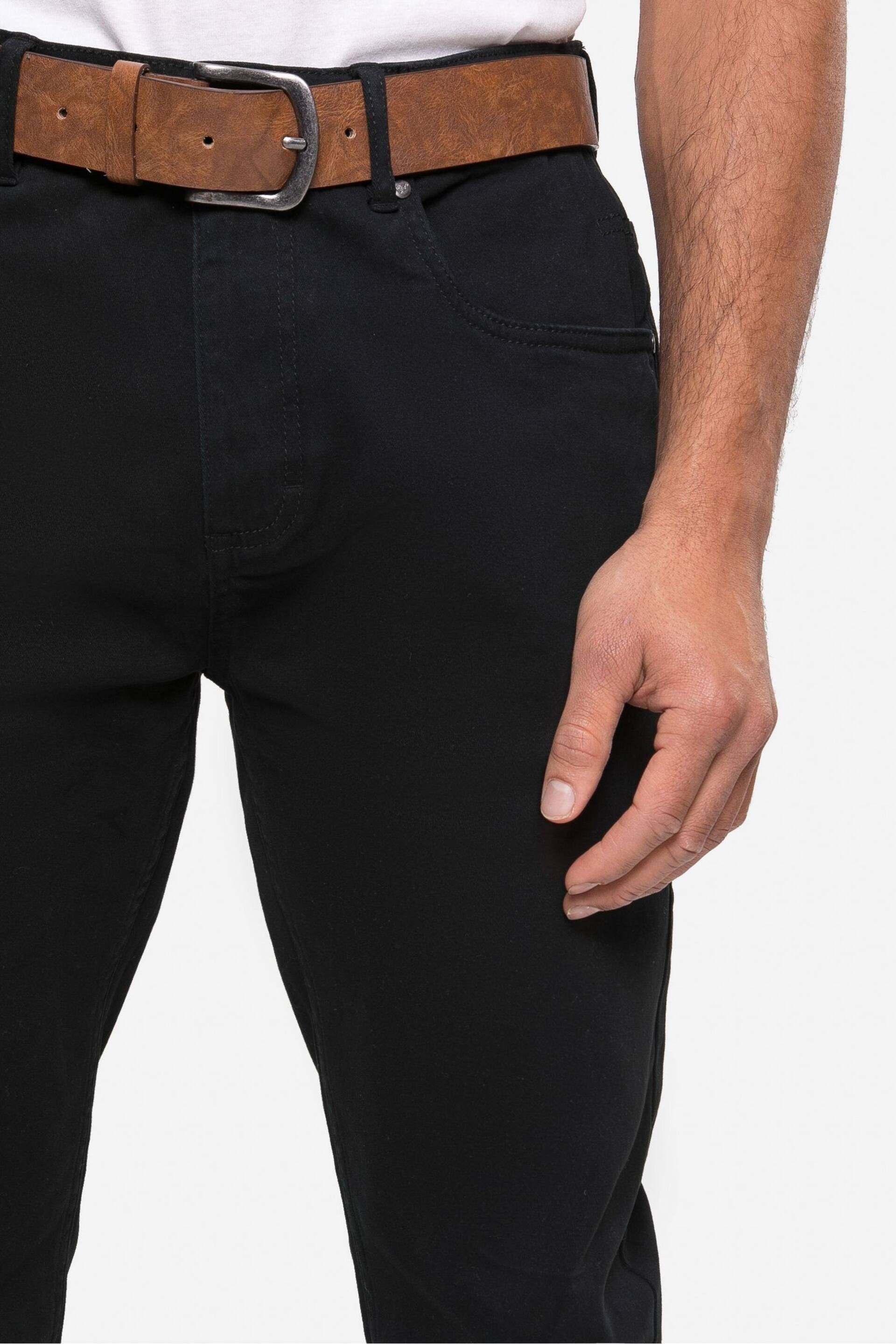 Threadbare Black Belted Stretch Chino Trousers - Image 4 of 4