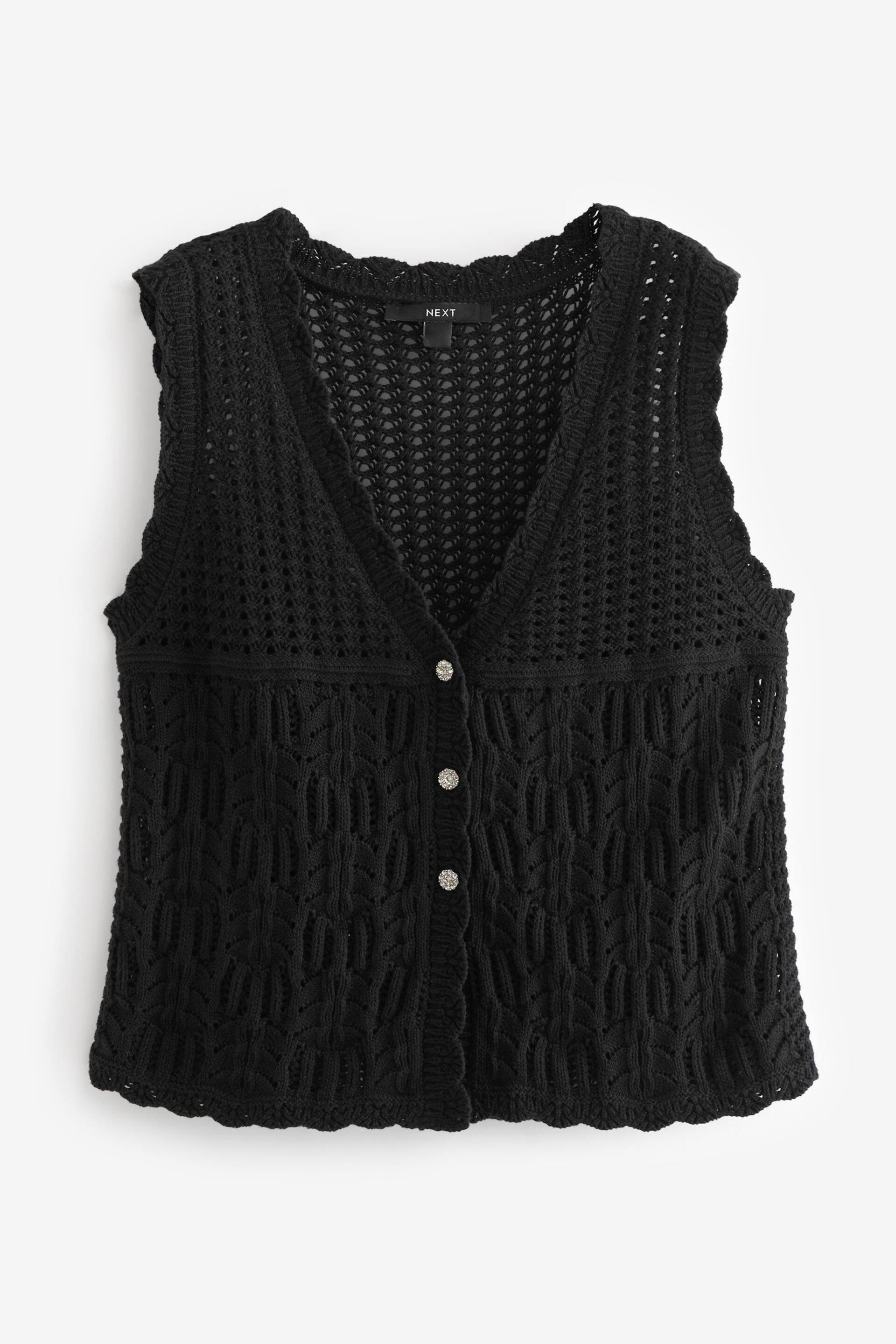Black Crochet Gem Button Vest - Image 6 of 7