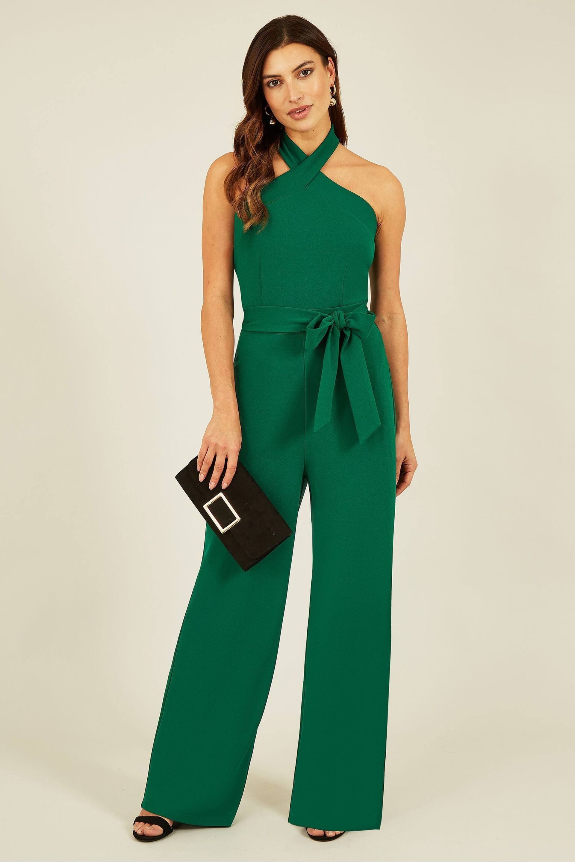 Mela Green Cross Over Halter Neck Jumpsuit - Image 1 of 5