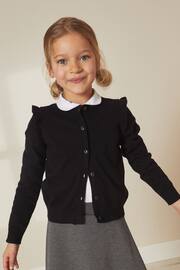 Black Cotton Rich Frill Shoulder School Cardigan (3-16yrs) - Image 1 of 7