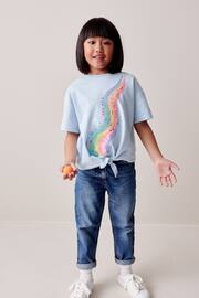 Blue Rainbow Sequin Tie Front T-Shirt (3-16yrs) - Image 2 of 7