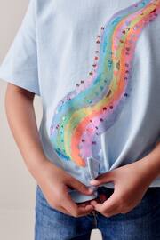 Blue Rainbow Sequin Tie Front T-Shirt (3-16yrs) - Image 4 of 7