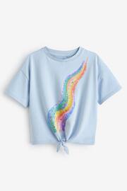 Blue Rainbow Sequin Tie Front T-Shirt (3-16yrs) - Image 5 of 7
