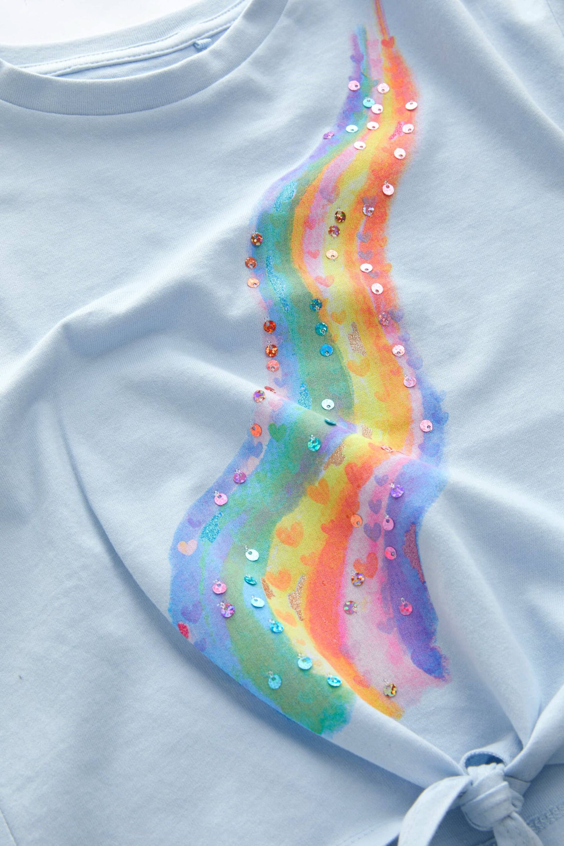 Blue Rainbow Sequin Tie Front T-Shirt (3-16yrs) - Image 7 of 7