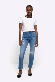 River Island Blue Ripped Slim Straight Non - Stretch  Jeans - Image 1 of 5