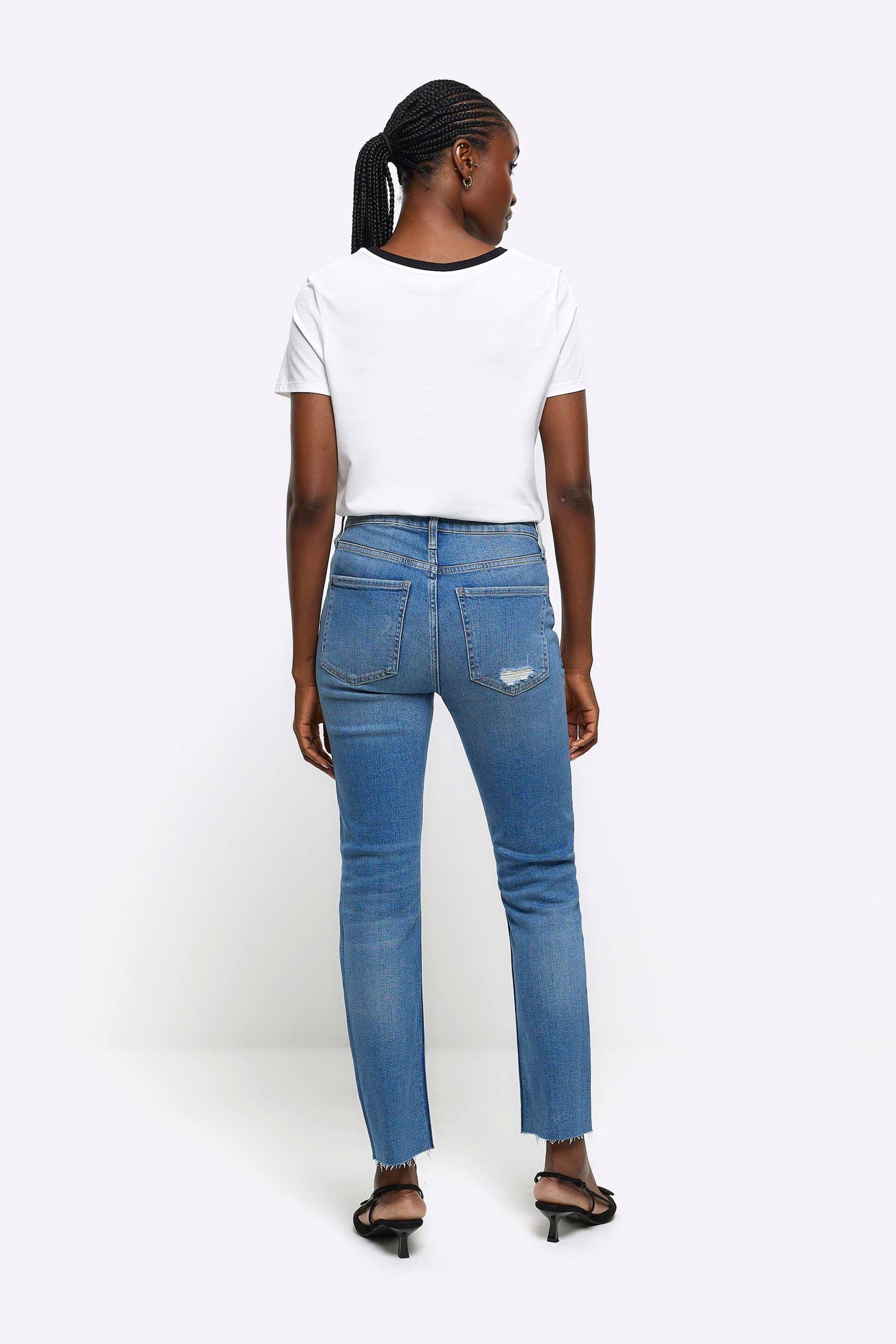 River Island Blue Ripped Slim Straight Non - Stretch  Jeans - Image 2 of 5