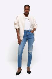 River Island Blue Ripped Slim Straight Non - Stretch  Jeans - Image 3 of 5