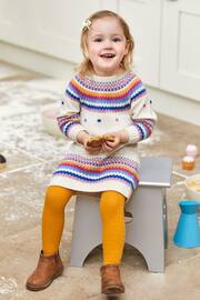 JoJo Maman Bébé Cream Bright Stripe Knitted Jumper Dress - Image 1 of 3