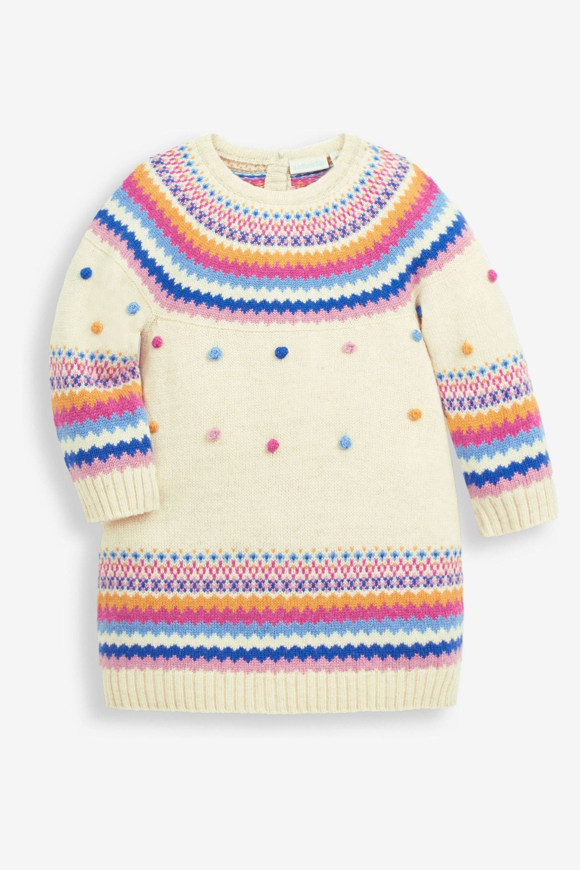 JoJo Maman Bébé Cream Bright Stripe Knitted Jumper Dress - Image 2 of 3