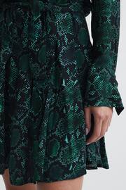 Reiss Green Scarlett Snake Print Flippy Mini Dress - Image 6 of 8