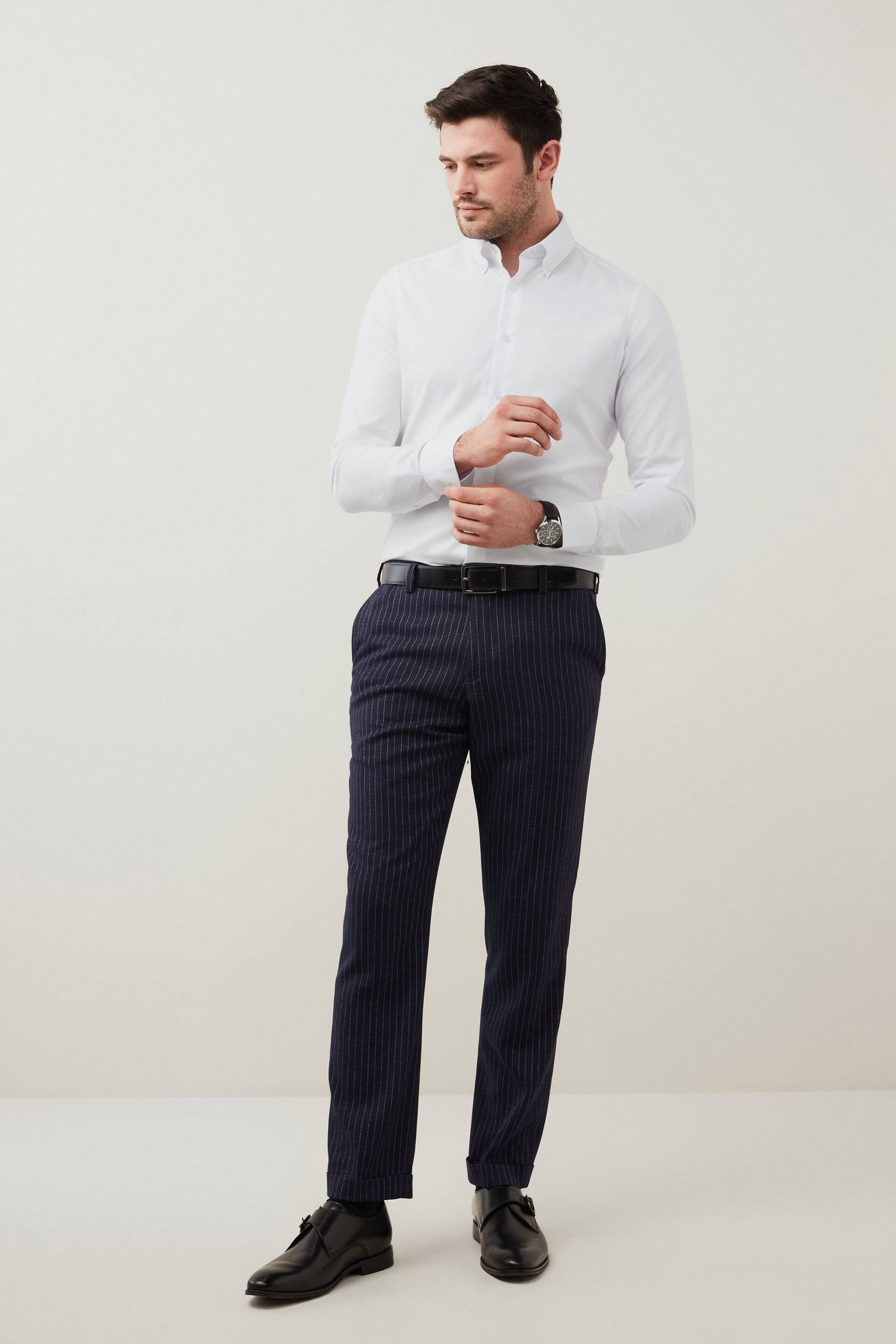 White Skinny Fit Easy Care Single Cuff Oxford Shirt - Image 1 of 9