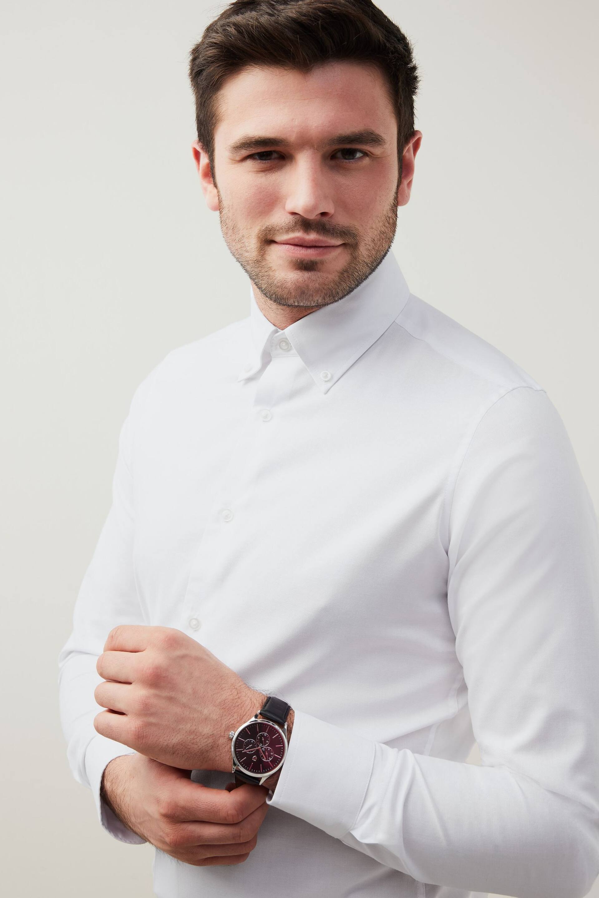White Skinny Fit Easy Care Single Cuff Oxford Shirt - Image 6 of 9