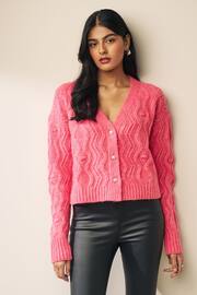 Coral Pink Gem Button Cardigan - Image 1 of 7