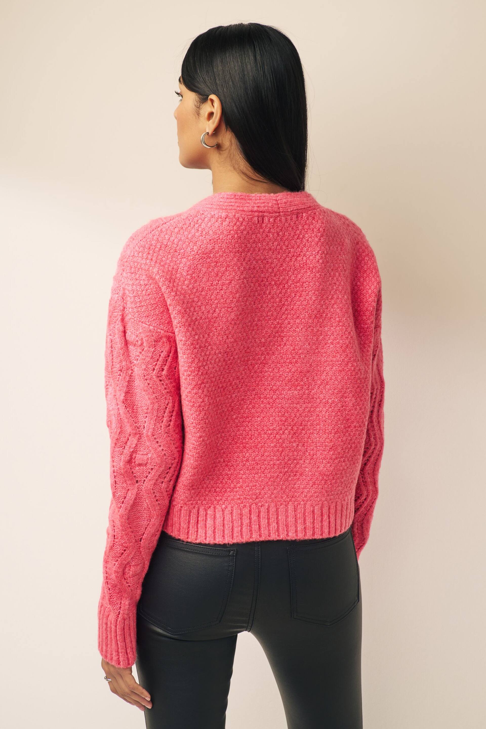 Coral Pink Gem Button Cardigan - Image 3 of 7